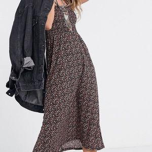 Smocked top floral midi dress